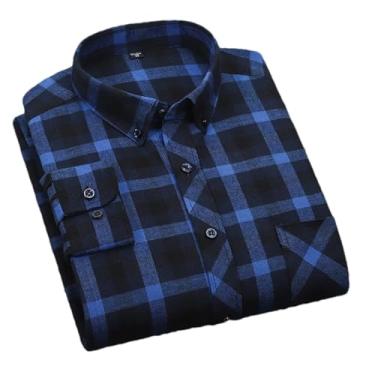 Imagem de Camisa social masculina plus size para lazer masculina algodão lixado flanela quente casual manga longa gola xadrez, Algodão 9915, PP