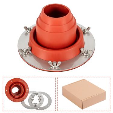 Imagem de Tceapoo Kit de macaco de fogão de barraca, boia de teto flexível de alta temperatura de silicone para tubo de telhado de metal piscando, kit de tomada de fogão de telhado de barraca para barraca de sino, yurt, queimador de madeira, fogão de viagem (diâmetro externo de 3 3/4 "-3 1/4")