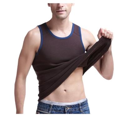 Imagem de Camiseta regata masculina combinando com gola redonda e ajuste muscular, roupa íntima esportiva emagrecedora, Café, G