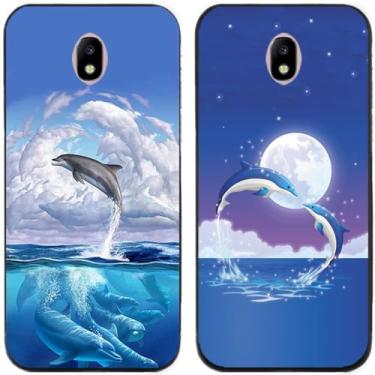 Imagem de 2 peças de capa de telefone traseira de silicone em gel TPU impresso golfinhos para Samsung Galaxy todas as séries (Galaxy J3 Pro 2017 J330)