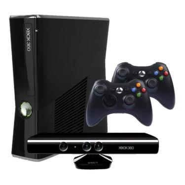 Imagem de Microsoft Xbox 360 Slim 500gb 2 Controles + Kinect e 3 Jogos Standard Cor Matte Black