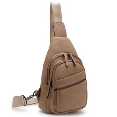 Imagem de Alldaily Bolsa tiracolo grande para mulheres, bolsa transversal de couro na moda, bolsa de peito para viagens, pochete, Bege