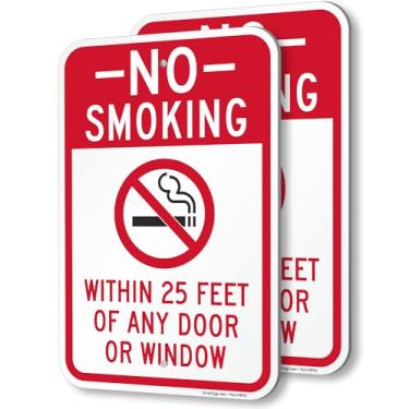 Imagem de SmartSign Não fumar dentro de 6 metros de qualquer placa de porta ou janela com símbolo (pacote com 2), 45,7 x 30,5 cm, composto de alumínio (ACM) de 80 mm de espessura, orifícios pré-perfurados,