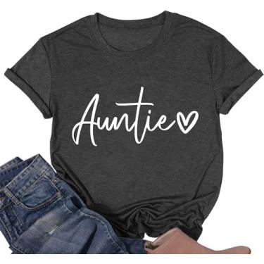 Imagem de Camiseta feminina Aunt Shirts Cute Auntie para mulheres, Love Heart, casual, manga curta, tia, Cinza, M