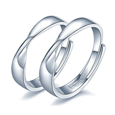 Imagem de Hifunny Mobius Anel torcido geométrico ajustável para casais para mulheres e homens, joia do Dia dos Namorados, 2 peças, Metal, Strass