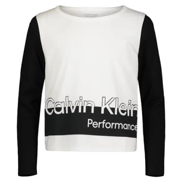 Imagem de Calvin Klein Camiseta Esportiva de Manga Comprida para Meninas, Branco, barrado, 8-10