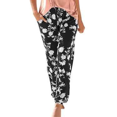 Imagem de Lainuyoah Calça cropped leve para mulheres verão plus size estampa floral boho cintura elástica férias calças afuniladas, B - branco, P