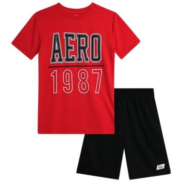 Imagem de AEROPOSTALE Conjunto de shorts esportivos para meninos - camiseta de manga curta e shorts de ginástica de malha - roupa esportiva para meninos (4-12), Vermelho/azul, 12