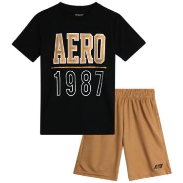 Imagem de AEROPOSTALE Conjunto de shorts esportivos para meninos - camiseta de manga curta e shorts de ginástica de malha - roupa esportiva para meninos (4-12), Preto/café, 7