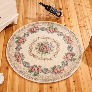 Imagem de Tapetes pastorais para sala de estar jacquard cadeira redonda área flor quarto redondo tapete casa capacho, 4,90x90cm