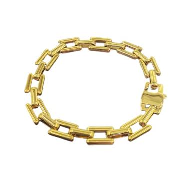 Imagem de Loqimu Pulseira de corrente cubana banhada a ouro de aço de titânio com clipe de papel para homens 19 cm, pulseira de ouro grosso, pulseira de elos planos, joias de pulso modernas, Medium, Sem Pedra