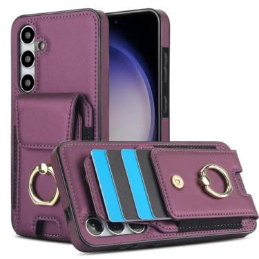 Imagem de Capa de telefone com suporte de anel de carteira de cartão para Samsung S24 S22 Ultra Plus S23 S21 FE A15 A54 A73 A53 A72 A52 Capa de couro de vaca, roxa, para Samsung A42 5G