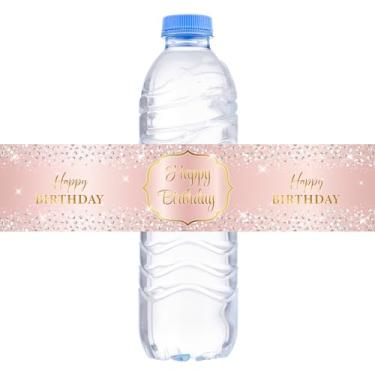 Imagem de Etiquetas para garrafas de água Happy Birthday ouro rosa para mulheres 16th 21st 30th 40th 50th Anniversary Adesivos Decoração de festa - Conjunto de 32