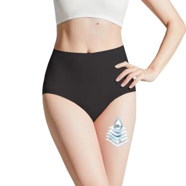 Imagem de BATTEWA Roupa íntima feminina para incontinência, lavável sem costura, à prova de vazamento, calcinha de alta absorção, cueca protetora com vazamento na bexiga 50 ml, preta, 3GG