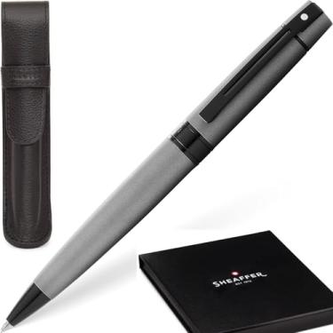 Imagem de Sheaffer Caneta de laca cinza fosco 300 com acabamentos PVD pretos contrastantes e conjunto de presente com bolsa combinando (esferográfica)