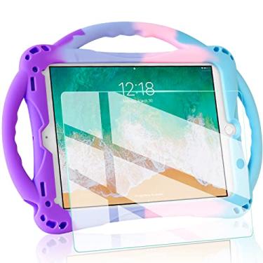Imagem de TopEsct Capa infantil para iPad 6ª/5ª geração, capa de silicone à prova de choque para iPad 2017/2018 9,7 polegadas com protetor de tela de vidro temperado e alça, capa para iPad Air e Air 2