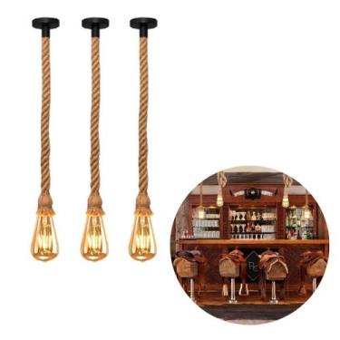 Imagem de Kit 3 Pendente 1M Luminária Vintage Corda Sisal Retro Rústico Com Lâmp