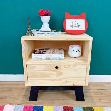 Imagem de Mesa Lateral de Madeira Woods Dual Prateleira e Gaveta Natural e Preto