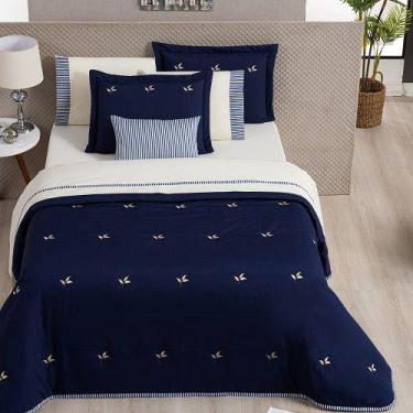 Imagem de Colcha Cobre Leito King Bordado Matelado Santorini 5 Pcs Marinho - Tha