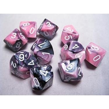 Imagem de Chessex Conjuntos de dados: Gêmeos preto e rosa com branco - conjunto de 10 dados faciais (10)
