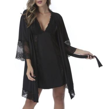 Imagem de Robe Microfibra Renda - donna, G, Preto