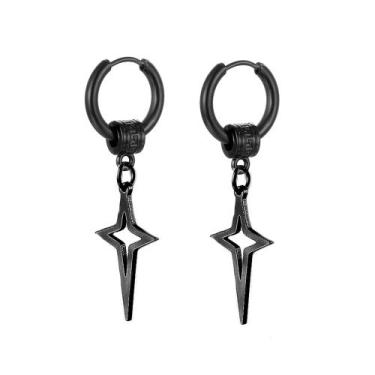 Imagem de par de brinco masculino cruz vazada argola preta black - KC STORE