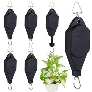 Imagem de SUMERSHA Pacote com 6 ganchos retráteis de polia de plantas, corda ajustável, polias de pendurar para plantas pesadas, para cestas de jardim, preto