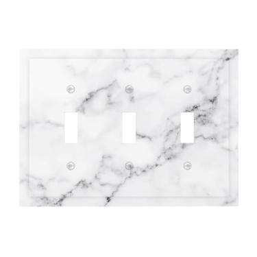 Imagem de ybclf Placas de interruptor de luz triplas, mármore branco, cinza, 3 gangs, placa de parede, tomada elétrica, capas decorativas para sala de estar, quarto, cozinha