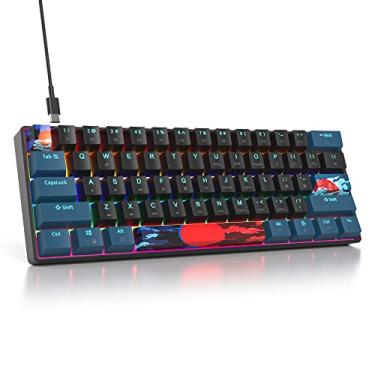 Imagem de Teclado mecânico para jogos Protable 60% leve arco-íris misturado, mini compacto, 61 teclas, com fio, com interruptor vermelho para Mac/Win (Monstor Preto/Vermelho Switch 61)