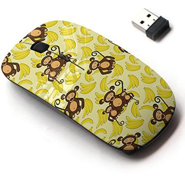 Imagem de Mouse sem fio de 2,4 G com design de padrão fofo para todos os laptops e desktops com nano receptor - Monkey Banana