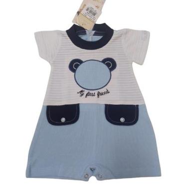 Imagem de Macacão Luxo Bebê Menino Bordado Verão Lessa Kids Ref 8840, Azul bebê,