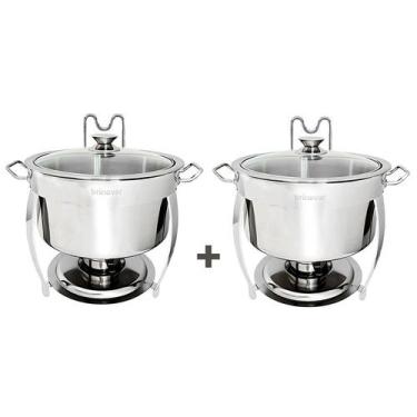 Imagem de Kit 2 Rechaud Redondo Banho Maria Aço Inox 8 Litros - Brinovar