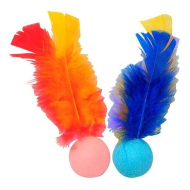 Imagem de Brinquedo P/ Gato Bolinha Ping C/ Pena Chocalho Desestresse! - Stillo 