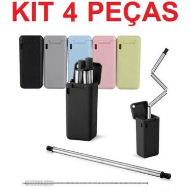 Imagem de Kit 4 Canudo Dobrável Retrátil Aço Inox Silicone Chaveiro - Mrvendas, 
