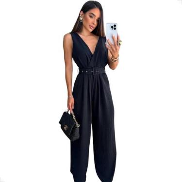 Imagem de Macacão Longo Regata Pantalona Flare Cinto Alfaitaria Duna - Laura e-C