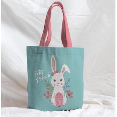 Imagem de Bolsa Sacola Artesanal de Tecido Páscoa Verde e Rosa Coelho - Fabrika 