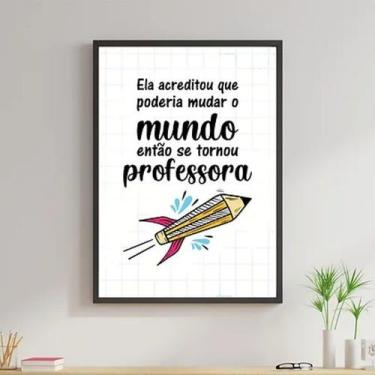 Imagem de Quadro Decorativo Frase Professora 24x18cm - Quadros On-line, Madeira 
