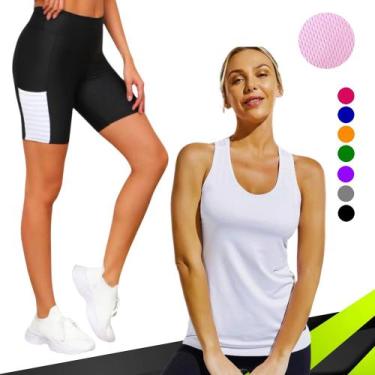 Imagem de Camiseta REGATA DRY FIT Tecido Furadinho + SHORT LEG Legging COM BOLSO
