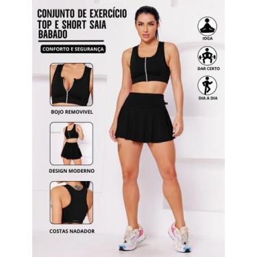 Imagem de Conjunto Academia Top Com Ziper E Bojo E Short Saia Babado Sinta O Con