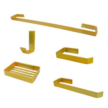 Imagem de Kit Acessórios Para Banheiro Quadrado de Metal 5 Peças Dourado Luxo Có