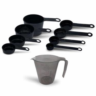 Imagem de Kit Medida 9 Peças Jarra 500ml (Preto) Xicara Preto Colher Preto Apto 