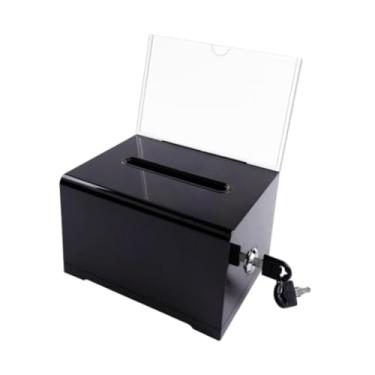 Imagem de Wswqop Caixa de de cartões de visita Caixa de sugestões portátil com cadeado Recipiente de ingressos Caixa de doação de acrílico para loja Mesa, Preto