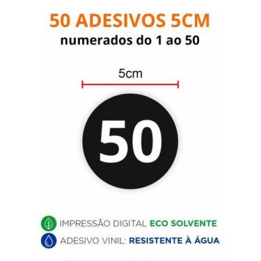 Imagem de Adesivo Número 1 A 50 Redondo Carro Armário Mesa Preto 5x5cm - Fixa Pe