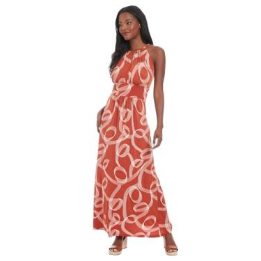 Imagem de bestmobilephonecases Vestido longo feminino com decote frente única, assinatura Morris, ocasião de férias, evento, convidada, Cinábrio/branco macio, 44