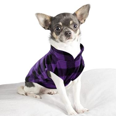 Imagem de KAMA BRIDAL Casaco para cães primavera outono inverno pulôver cachorro colete de lã para cães pequenos e médios suéter de cachorro fino roxo e preto xadrez (roxo, PP)