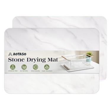 Imagem de AOTASO 2 Peças de Tapetes de Secagem de Pratos para Conjunto de Bancada de Cozinha 12 X 16" Tapete de Secagem de Pedra de Terra Diatomácea Resistente Ao Calor Tapete Superabsorvente Mármore Branco