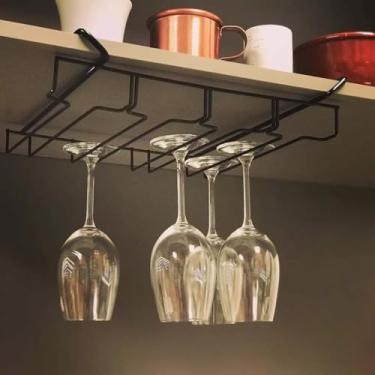 Imagem de Genérico Suporte Porta Taças Móvel Armário Prateleira Organização Suspenso Para Bar Cozinha Preto