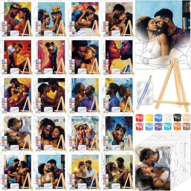 Imagem de Zhanmai Pacote com 20 telas pré-desenhadas para pintura, kit de pintura em tela desenhada, telas pré-impressas para beber e pintar lembrancinhas de festa, presentes de aniversário virtuais para