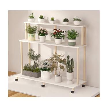 Imagem de Mobile Flower Rack，Plant Stand Indoor Outdoor，Simple Plant Stand，Floor-Standing Glower Rack，Storage Rack，Tier Plant Stand With Wheels，for Living Room Balcony Garden，White(60*36*83.9cm/23.6*14.2*33in)