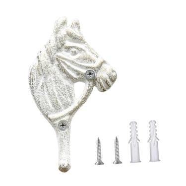 Imagem de MYCENSE Cabide de parede simples com cabeça de cavalo, fácil instalação, organizador de armazenamento de salas de arreios decorativos, gancho para chapéu, Branco